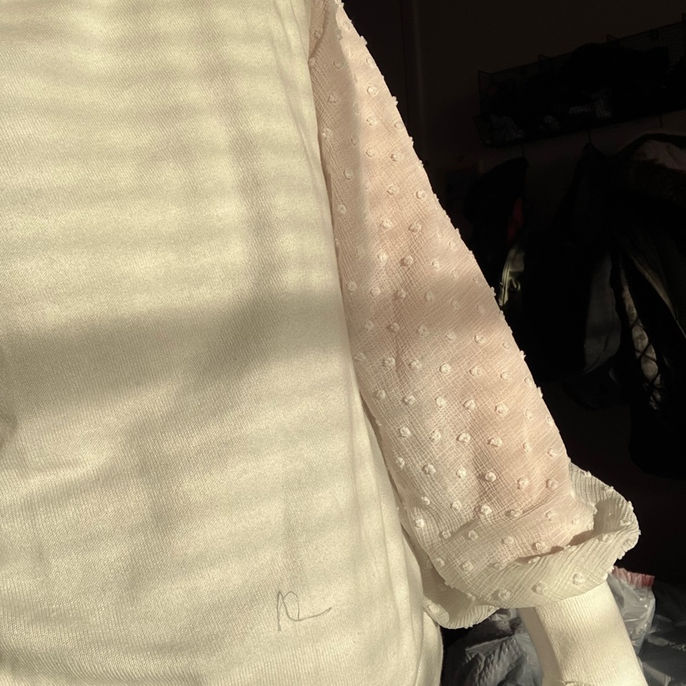 CeCe White Blouse with Sheer Sleeves
